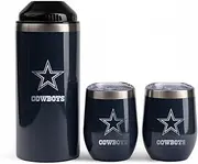 The Memory Company Officially Licensed NFL Wine Bottle Chiller Set - Double Wall Insulated Stainless Steel Cooler & 2 Ceramic Lined 12oz Stemless Tumblers with Lids, Temperature Control Wine Gift Set