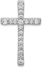 [JewelryWeb] 11.5mm 10k White Gold 1/5ct. Diamond Latin Religious Faith Cross Chain Slide Chain Necklace for Women and Men