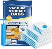 [Generic] Vacuum Storage Bags - Pack of 8 (2 Small, 2 Medium, 2 Large, 1 Large, 1 Hand Pump) Re-Usable Travel Storage Bags for Clothes, Comforters & Blankets - Space Saver Sealer Bags Transparent Color 8 Pack