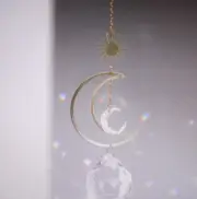 Moon Sun & Crystal Suncatcher Gold Prism Home Garden Cat Mirror NWT