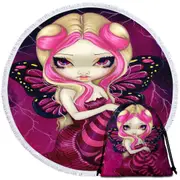 Pink Lightning Storm Clouds Blond Fairy Round Beach Towel