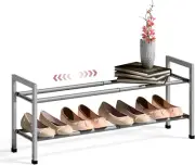 2 Tier Expandable Shoe Rack for Closet, 18“-33” Adjustable Shoe Rack for Small S