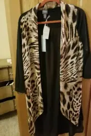 Chicos Travelers Sz 2 Leopard Mesh Mixed Print Jacket Cardigan Black NWT