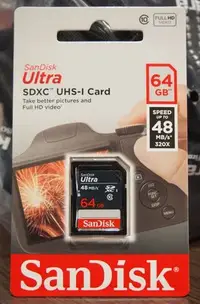 在飛比找Yahoo!奇摩拍賣優惠-全新 SanDisk 64GB SDXC (48MB/s)