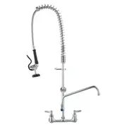 Commercial Wall-Mount Kitchen Faucet with Pre-Rinse Sprayer and Swivel Spout