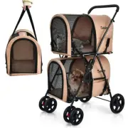 Stroller Pet Travel Carriage bags Carrier Wheeler Holder Foldable Cart Beige
