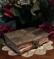 Vintage Inspired Distressed Lthr Journal W/Deckle Edge Paper; Brass Closure, New