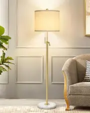 Modern Floor Lamp for Living Room, Adjustable Gold (Beige Shade)-Marble Base