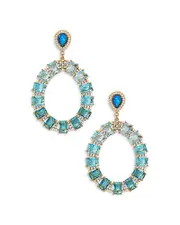 Nadri Blue Lagoon Mixed Stone Circle Drop Earrings in 18K Gold Plated