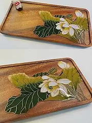 Generic DIY Filigree Cloisonne Enamel Paint by Numbers Kit,Lotus on Luxury Walnut Wood,Pre-Drawn Painting for Adults Beginners and Kids,5'' W x 12'' L,Folk Art