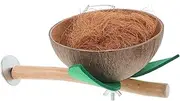 FUTUREORYY Coconut Shell Bird Perch Stand for Small Birds Engaging Natural for Parrots Parakeets Cockatiels Lovebirds Nesting Box with Sturdy Wood Stick for Play Exercise