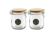 24 x Round Food Storage Jar 730ML Glass Jars Canister Container Wooden Clip Lock Lid