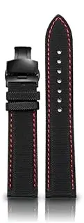 [London Craftwork] Canvas Strap fit Tag Heuer MONACO CARRERA FORMULA 1 Watch 22mm Black Red Butterfly Clasp, One Size, Nylon, No Gemstone