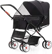 4 Wheel Dog Strollers for Medium Small Dogs Clearance, Cat/Dog Stroller Cheap Easy One-Hand Fold, Reversible Push Handle Pet Stroller Puppy & Kitten Carrier Extended Cockpit 25in(Black)