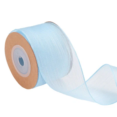 Wired Sheer Ribbon 1-1/2 Inch Wide Light Blue Sheer Organza Wire Ribbon