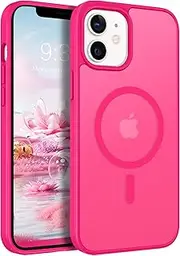 ROUMAYMAY for iPhone 12/12 Pro Case, Strong Magnetic [Compatible with MagSafe] Military Grade Protective Slim Translucent Matte Skin Smooth Phone Case for iPhone 12/12 Pro Cover, Hot Pink