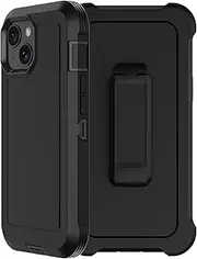 RubCase for iPhone 14 Case, iPhone 13 Case with 2X Screen Protector, Dual Layer Bumper Cover with Belt Clip Holster & Kickstand, Full Body Heavy Duty Phone Case for iPhone 14/13 (Black)