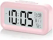 CIRCLE-Q Led Display Digital Alarm Clock Battery Operated Smart Night Light Easy Operation Clock for Kids Heavy Sleepers Bedroom (Pink)