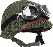MIMIGLOO WW2 US M1 Tactical Helmet, with Mesh Protection,with Goggles Retro, Adjustable by Chin Strap, for Airsoft, Paintball and Hunting (Green)