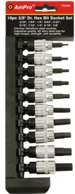 Ampro 3/8" Drive Imperial Hex Bit Socket Set 10 Piece T33206