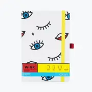 Mustard Wink Dot Grid Notebook | Eye and Lip Pop Art Print | Hardcover Strap A5
