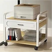 Printer Stand, 3-Tier Large Under Desk Storage Cart with Drawer&Storage Shelf, Rolling Printer Cart with Wheels, Printer Table for Home and Office, Scanner Fax(Natural,55xW 40xH 52cm)