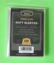 100 Ct Plastic THICK SOFT CARD SLEEVES fits 3x4 Top Loaders CardBoard Gold