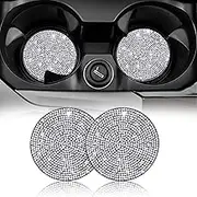 SAVITA 2pcs 7cm/ 2.75Inch Bling Car Coasters, Cup Holder Coasters Glitter Car Coaster Cup Mats Crystal Accessories for Ladies and Girls