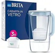 BRITA Glass Water Filter Jug Starter Pack-Light Blue (2.5L) incl. 3x MAXTRA PRO All-in-1 cartridge-Premium Glass Design jug with easy-filling Flip-Lid and Indicator- in sustainable Smart Box packaging