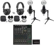 2-Person Podcast Podcasting Recording Kit w/Mackie ProFX10 v3+ Mixer+Desk Stands