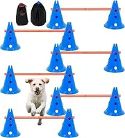VEVOR Dog Agility Hurdle Cone Set, 6 PCS Kit-12 x Cones, 6 x Agility Rods, Agility Training Equipment with Height Adjustable Crossbar, Puppy Obstacle Course Jump Starter with Cones Storage Bag