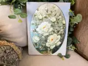 Beautiful White Roses Print Decoupaged On Wooden Canvas One Piece Ready To Hang