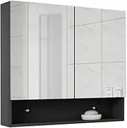 Cabinets Nordic Solid Wood Bathroom Mirror Cabinet Simple Wall-Mounted Mirror Cabinet Anti-Fog Mirror Toilet Mirror Box Waterproof Mirror Cabinet (Black 88 * 13 * 70cm)