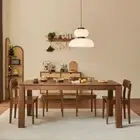Edele Walnut Color Solid Timber Dining Table 160cm/180cm with Dining Chairs O...