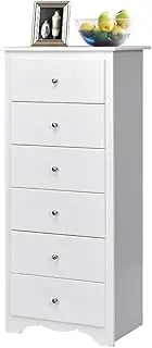 Giantex Chest of 6 Drawers, Free Standing Storage Cabinet with Metal Handles, Classic Home Furniture, Wooden Storage Dresser Tallboy Cabinetfor Hallway Living Room Bedroom, White