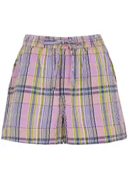 Damson Madder Cindy Checked Cotton Shorts - Lilac - 8 (UK8 / S) 8 (UK8 / S)