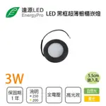 〖訂製品/禁退換〗達源 含稅 LED 超薄 崁燈 櫃內燈 櫥櫃燈 3W 5.5公分 黑框 2M7-DL55-03