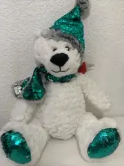 Gitzy 12" Christmas or Winter Teddy Bear with Flip Sequin Hat and Scarf (Green)