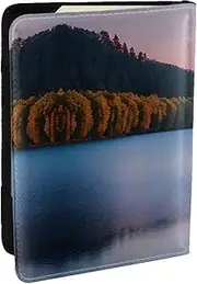 [GaxfjRu] Lake Under Sunset Print Leather Passport Holder Covers Case, Waterproof Travel Wallet Passport Holder for Women Men, Black, One Size