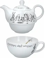 Creative Tops V&A Alice in Wonderland Teapot and Cup Set for 1 in Gift Box, Fine China Tea Set, White, 250 ml