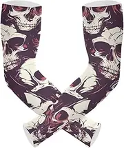 [Yoogain] UV Protection Arm Sleeves UV Protection Black and Red Skull Arm Sleeve Tattoo Cover Two Way Wearing Styles cubre brazos, Black and Red Skull