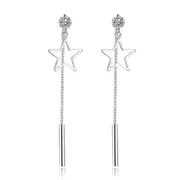 2PCS Copper Jewelry Woman Fashion Earrings Retro Long Tassel Pentagram Pop Earrings