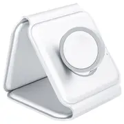15W Portable 3-in-1 Magnetic Wireless Charger, Silicone Foldable Fast Charging Stand Base for iPhone 12/13 Series - White