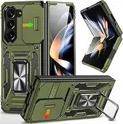 [KUXNGUYI] for Samsung Galaxy Z Fold6 Case with Ring Kickstand & Slide Camera Cover, Shockproof Protective Bumper Fold6 Case for Z Fold 6 5G (Olive Green)