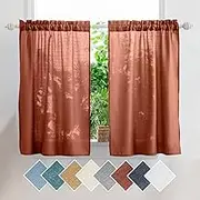 Yancorp Terracotta Kitchen Tier Curtains 36 inches Length Linen Textured Short Farmhouse Cafe Curtains Small Window for Bathroom Laundry Room(Terracotta,W24 X L36)