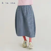 在飛比找momo購物網優惠-【a la sha】miao繡花牛仔條紋氣球裙