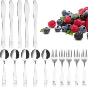 15Pcs Kids Silverware Set 410 Stainless Steel Kids Fork Spoon and Cutter Set Erg