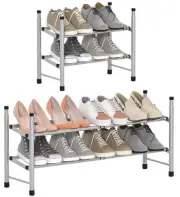 2-Tier Freestanding Shoe Rack Metal Iron of Expandable and Adjustable Shoes O...