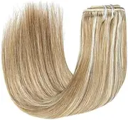 8Pcs Clip In Hair Extensions Human Hair Color Brown Highlight Blonde For Women Daily Use Real(22 inches)