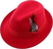 [GALPADA] Fashionable Men Fedora Hat Lightweight Brim Cap for Warmth Stylish Design for Parties Weddings and Dates Plume Felt Jazz Hat for Men Red